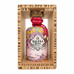 Bottiglia Gin Balena Pink Limited Edition Many Kisses dipinta a mano da Erika Calesini con labbra rosse