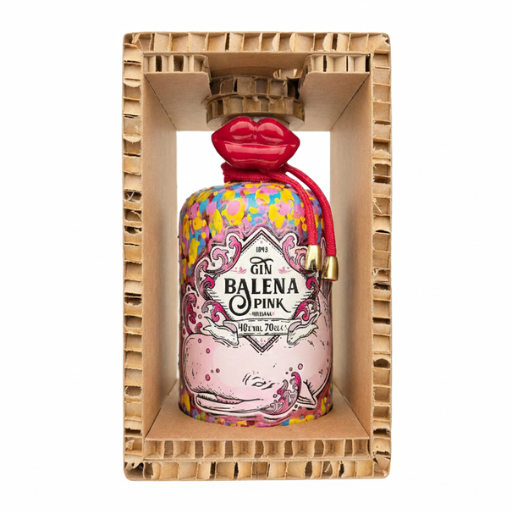 Bottiglia Gin Balena Pink Limited Edition Many Kisses dipinta a mano da Erika Calesini con labbra rosse