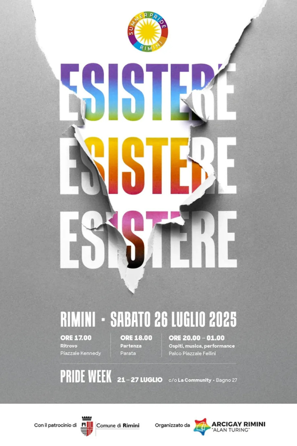 Locandina Rimini Summer Pride 2025 Esistere Esistere Esistere